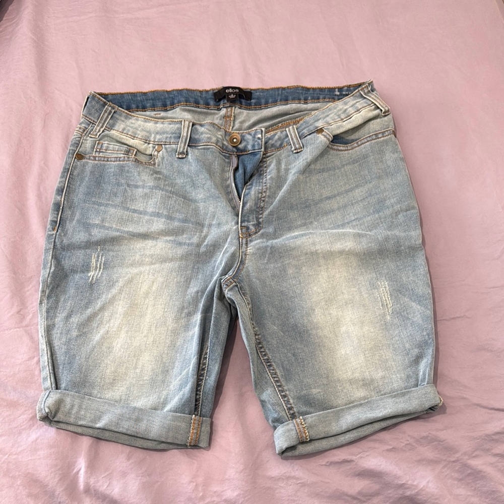 Ellos Blue Jean Shorts with Cuffed Hem and Distressed Look